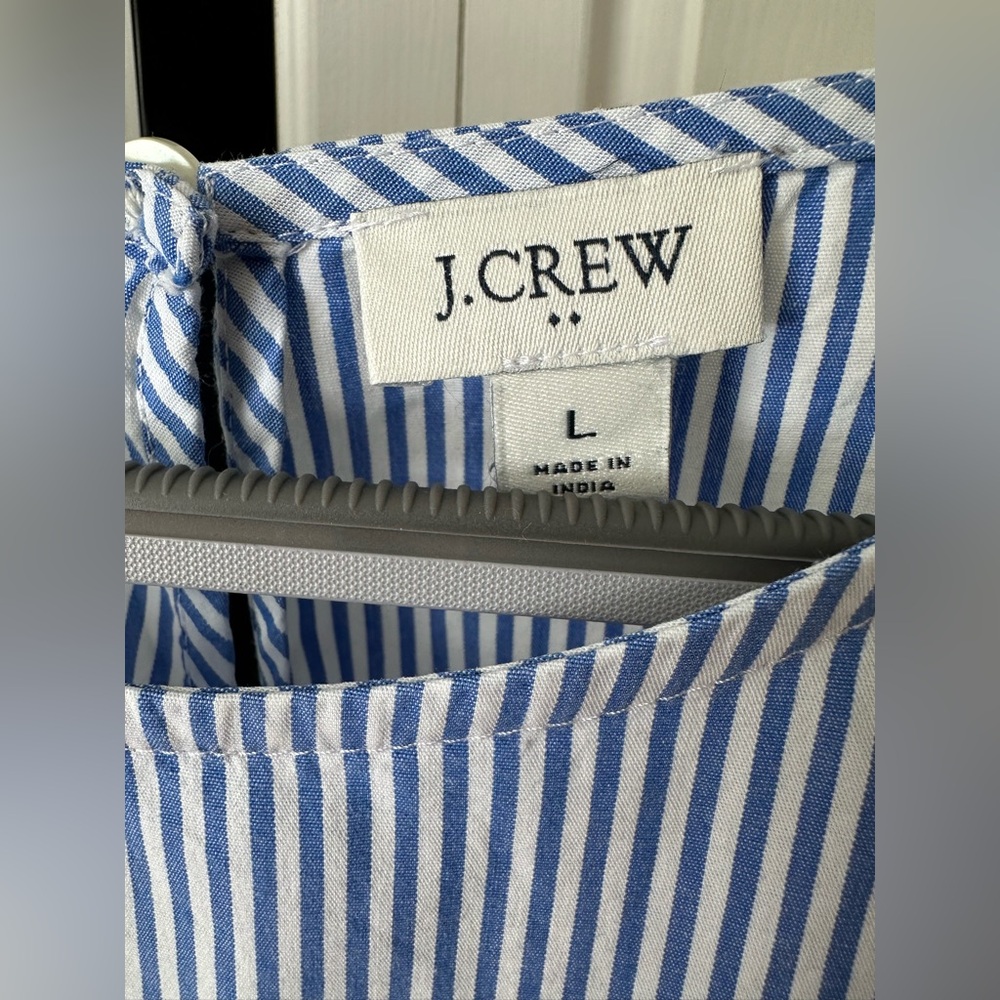 J. Crew Blue and White Striped Blouse with Ruffle Sleeves - Picture 8 of 13